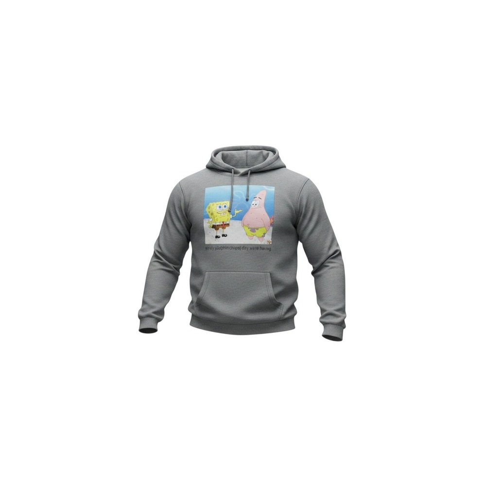 Nickelodeon SpongeBob Hoodie Mens L Grey Excellent Graphic Pullover Sweatshirt